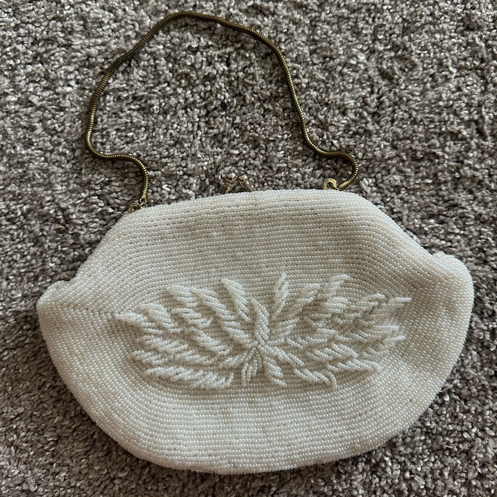 Vintage Cream Beaded Clutch